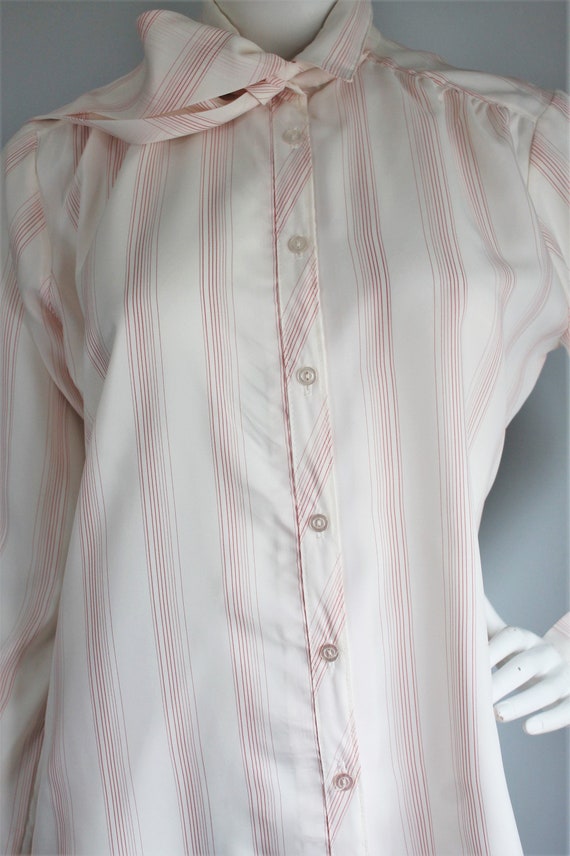 Vintage 70's Red White Pinstripe Blouse Shirtmate… - image 4
