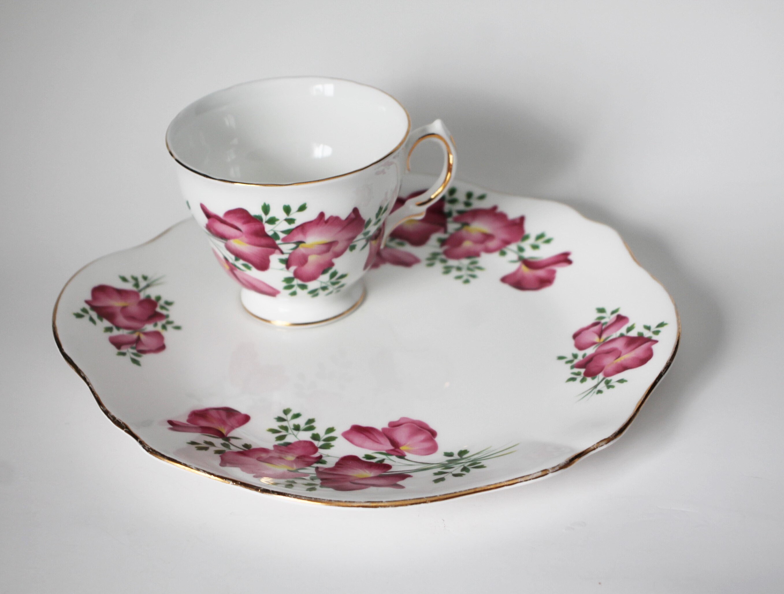 Tennis Set by Royal Vale Snack Plate with Tea Cup Pattern 7514 Sweet Pea
