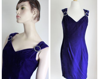 Vintage 80's Blue Velvet Dress, Laura Winston, Size 7 / 8