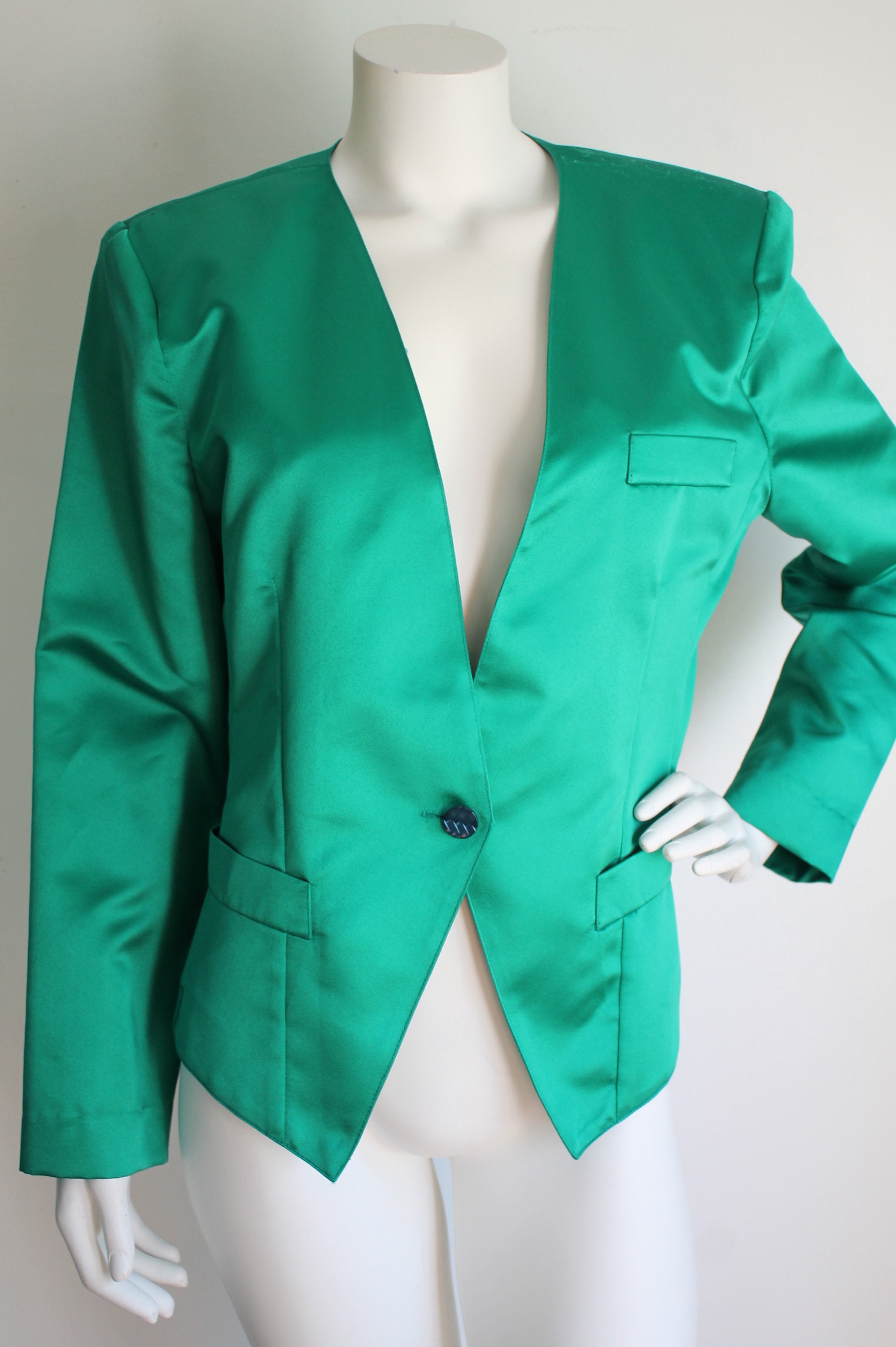 Green Satin Jacket Leslie Fay Size 12 Vintage 1980's | Etsy