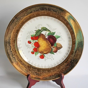 Georgian China Large Plate Wide Gold Rim Center Fruit