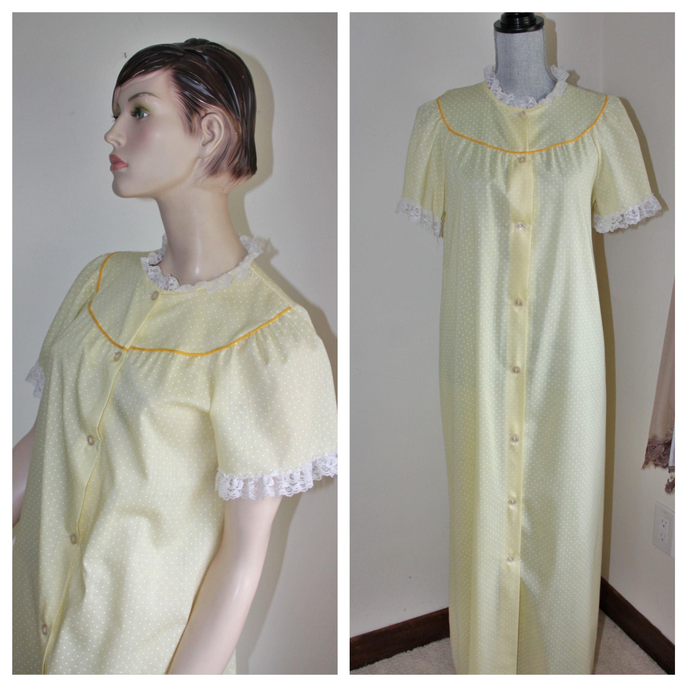 Yellow Cotton Housecoat 1970s Size Medium Button Front Light Etsy