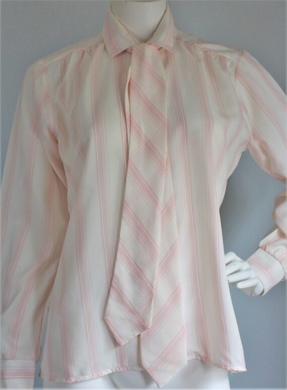 Vintage 70's Red White Pinstripe Blouse Shirtmate… - image 2