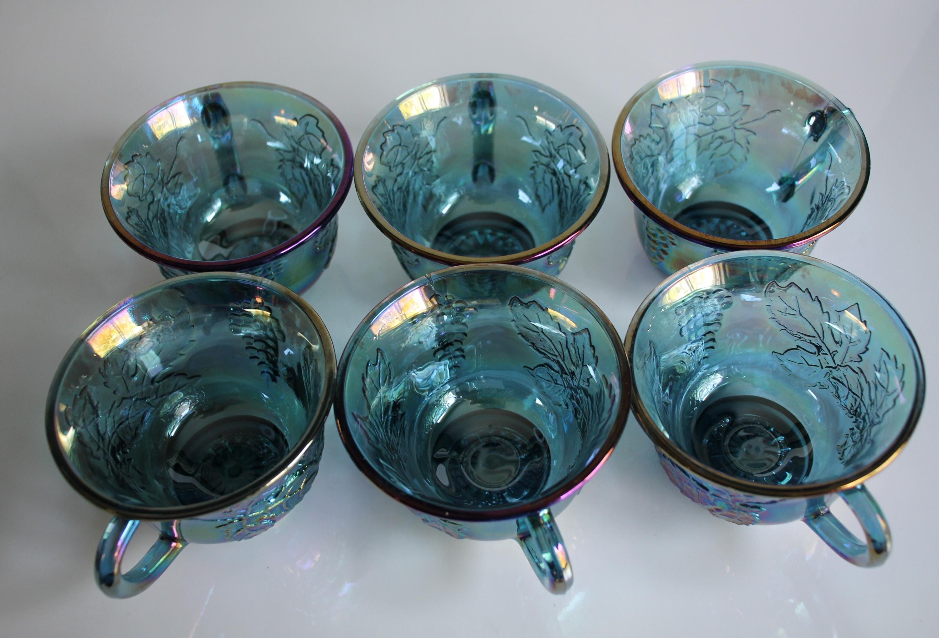 Vintage Blue Punch Bowl Set, Indiana Glass, Large Bowl Cups and