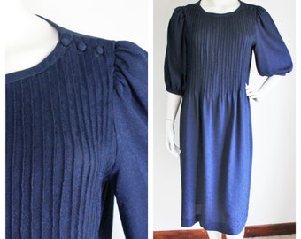 Navy Blue Dress Matti of Lynne Size Large Vintage 1970's