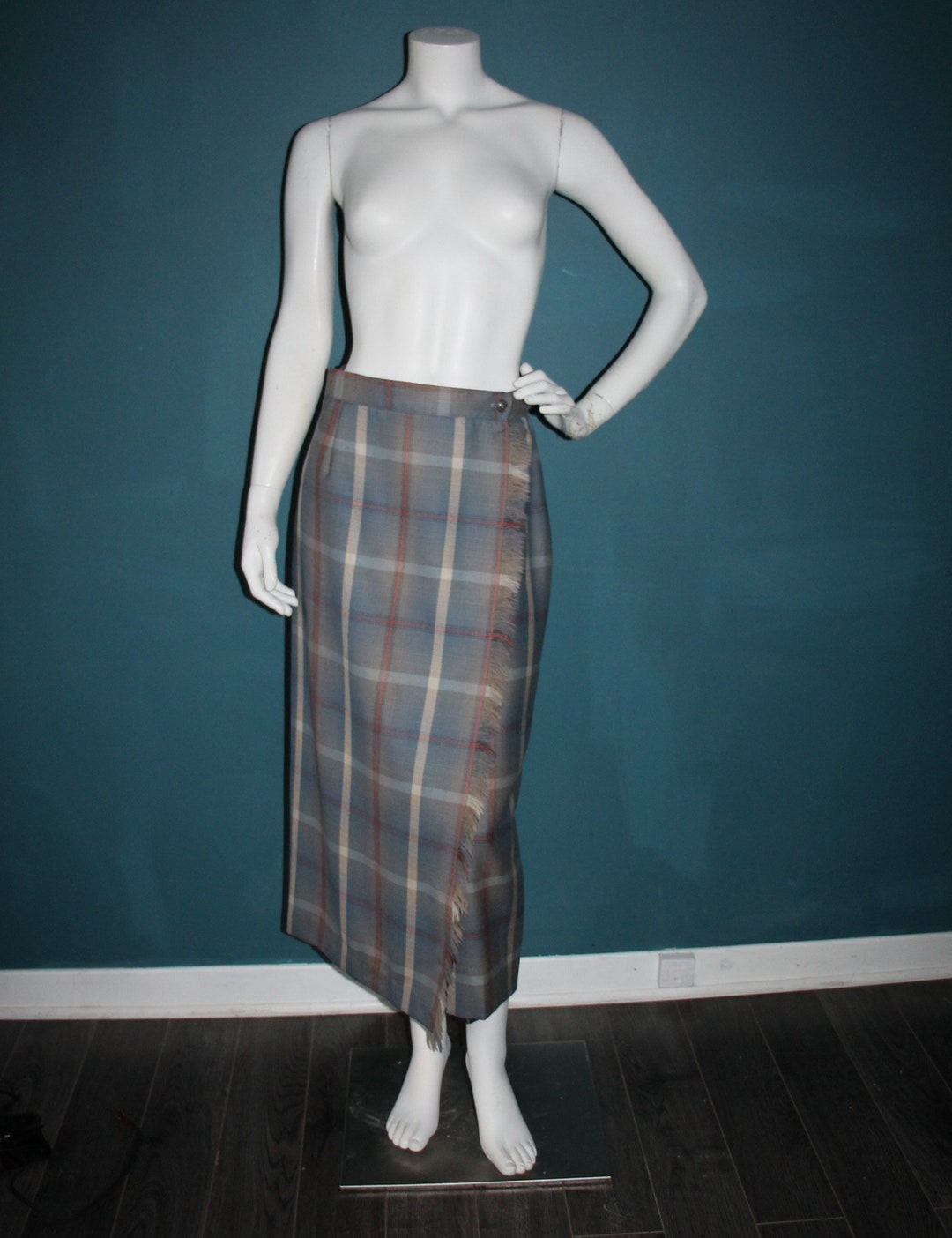 Gray Wool Plaid Wrap Around Skirt Talbots Size 8 Vintage Etsy