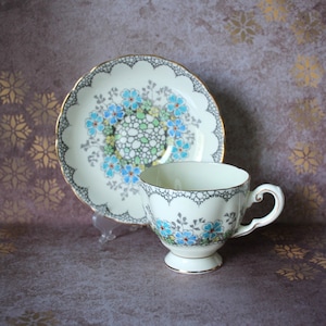 Blue Floral Teacup and Saucer, Plant Tuscan, Pattern 8117A