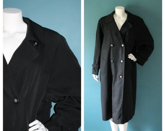 Vintage 1980's Black Wool Coat, Mills Brothers, Size 18