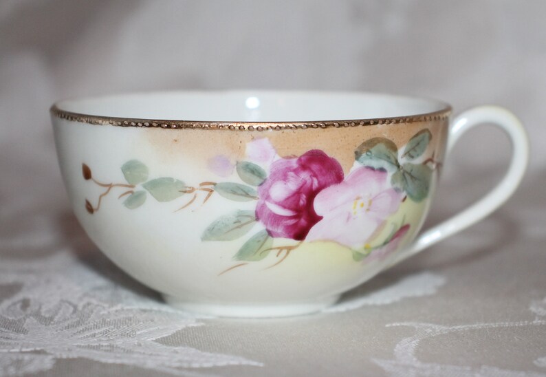Nippon Tea Cup and Saucer Hand Painted Crown Mark Circa Early Etsy