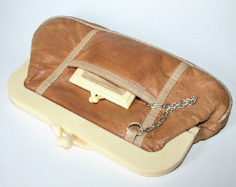 Vintage 1970's Leather Clutch Purse with Change Wallet