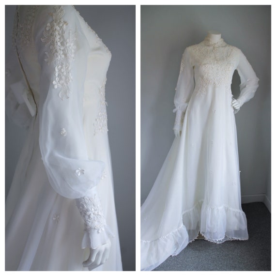 Vintage 60's Wedding Gown with Train, Size Medium