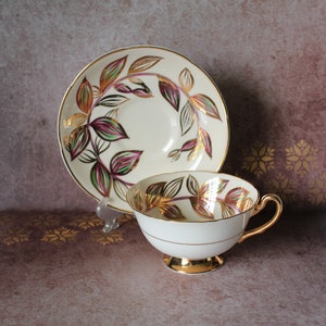 Royal Grafton Studio Craft Teacup and Saucer, Gold Leaves