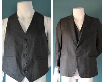 Vintage 1980's Grey Pinstripe Jacket and Vest, Shipley for Simpsons, 80's Sport Coat, 39 Short