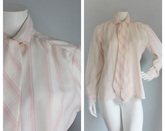 Vintage 70's Red White Pinstripe Blouse Shirtmate Size Medium