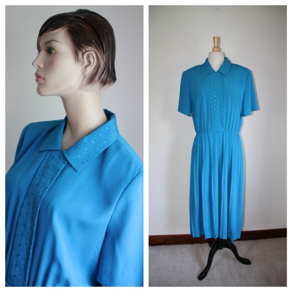 Vintage 80's Blue Dress, Leslie Fay, Size 14