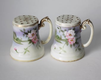 Nippon Porcelain Salt and Pepper Shakers with Handles  Morimura Circa 1911 to 1921