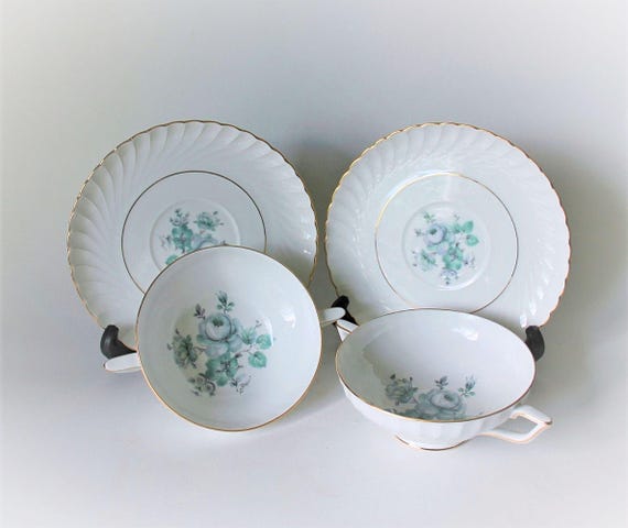 Royal Bayreuth Suppentassen mit Unterteller, Erste Liebe Muster, Blaue Blumen Bouillon Schalen