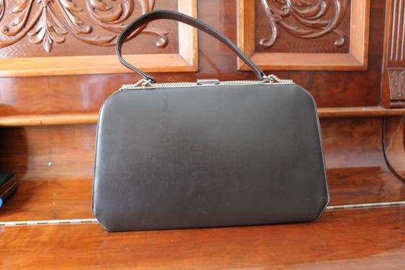 Large Brown Leather Handbag, Vintage 1950's, Kelly