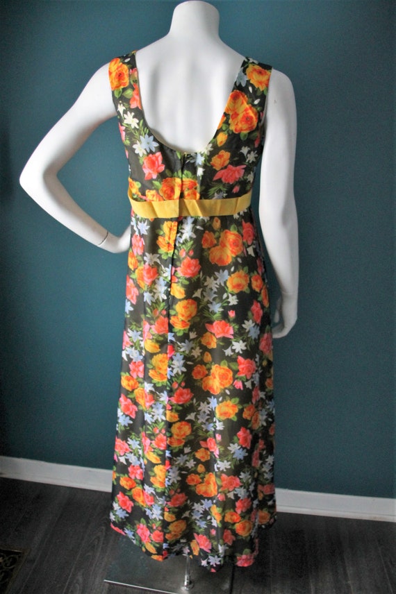 Vintage 70's Chiffon Maxi Dress, Black Floral, Si… - image 5