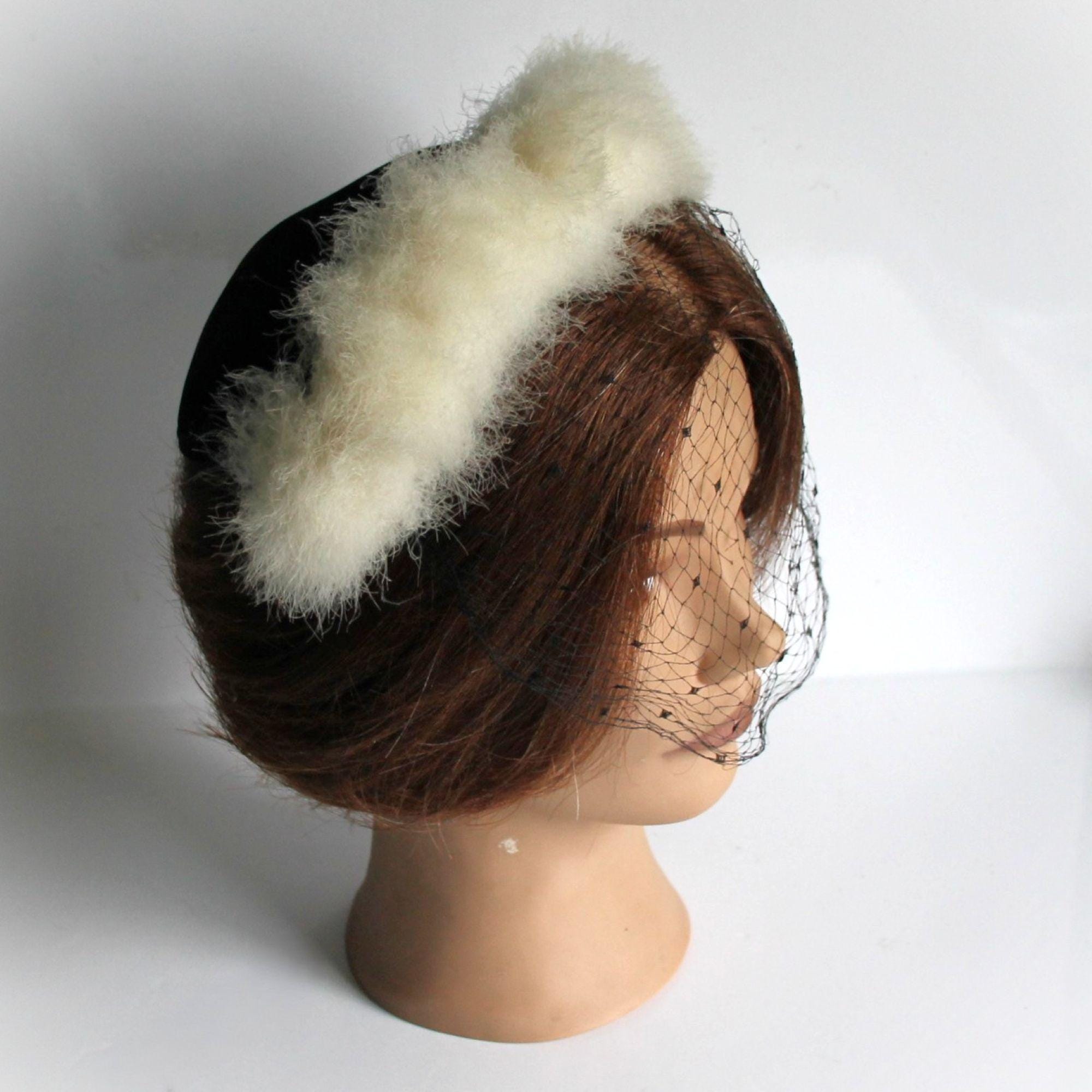 Vintage Half-Hat Imported Fur Velour w/ Veil Crowley’s Detroit Bakelite Hatpin Imported Fur Hat - Etsy main image 2