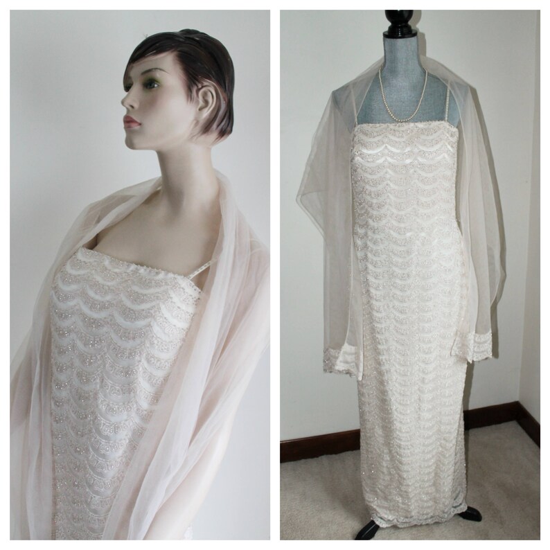 beige beaded gown