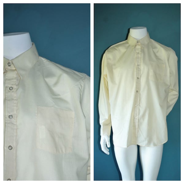 Camisa delantera con botón crema Jean Pierre Size 17.5 Vintage 1980's Long Sleeve Perma Press