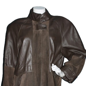 vintage manteau en cuir marron et daim Oscar Leopold taille moyenne
