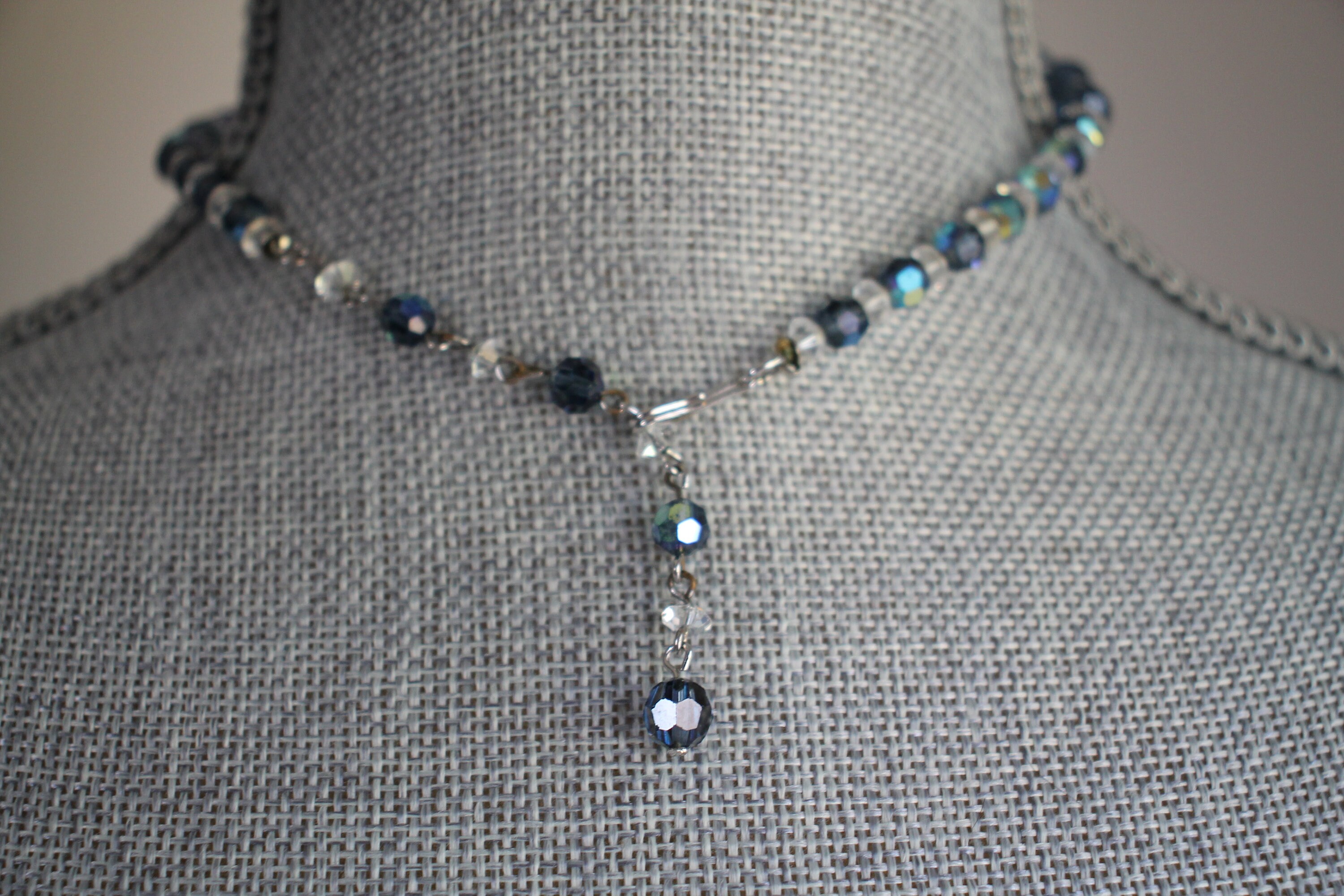 Blue Clear Glass Bead Necklace Vintage 1950's Etsy