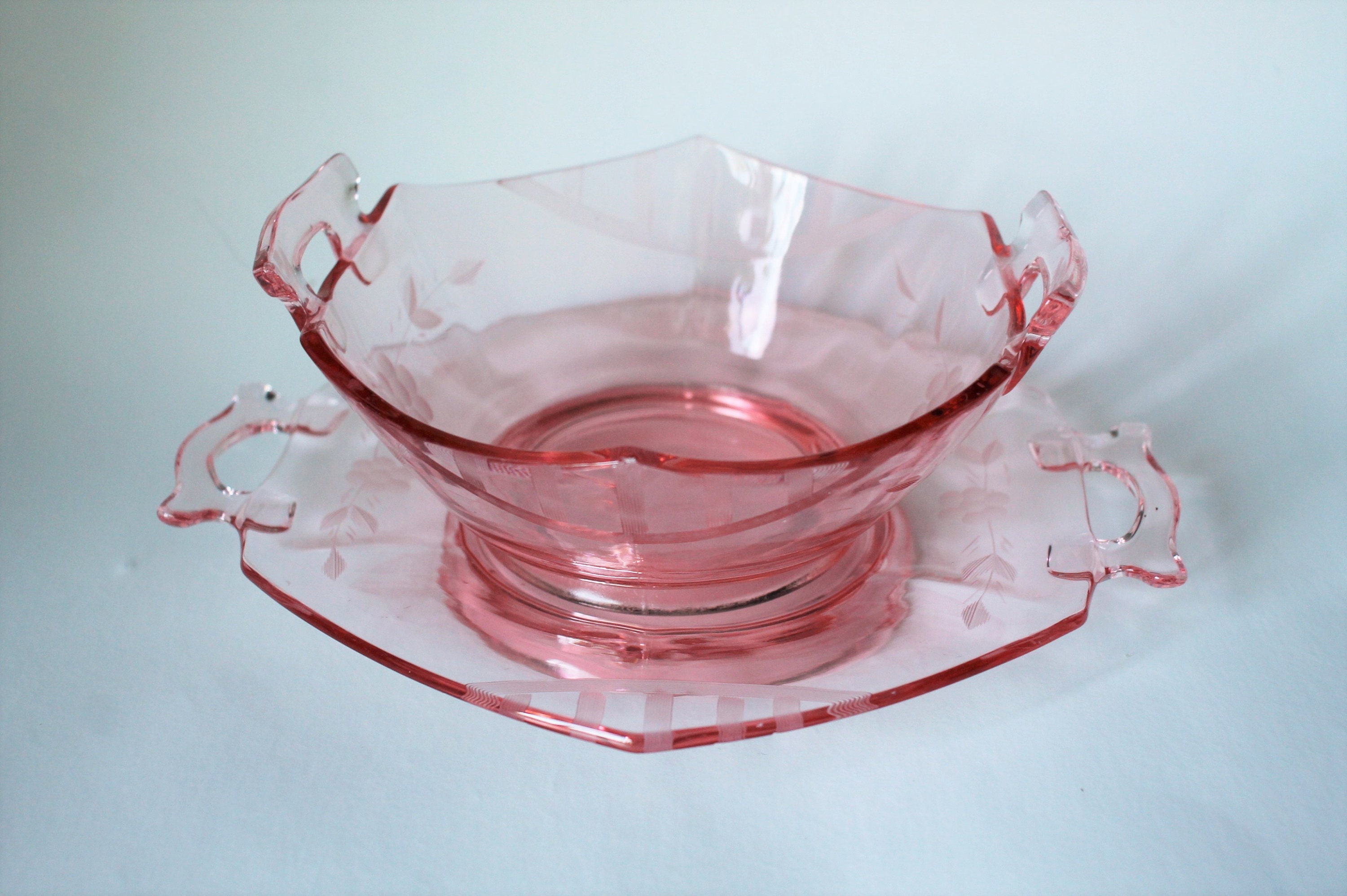 Imperial Glass Molly Uranium Depression Glass Plates, Imperial Cut Glass, UV Reactive Glass, Set