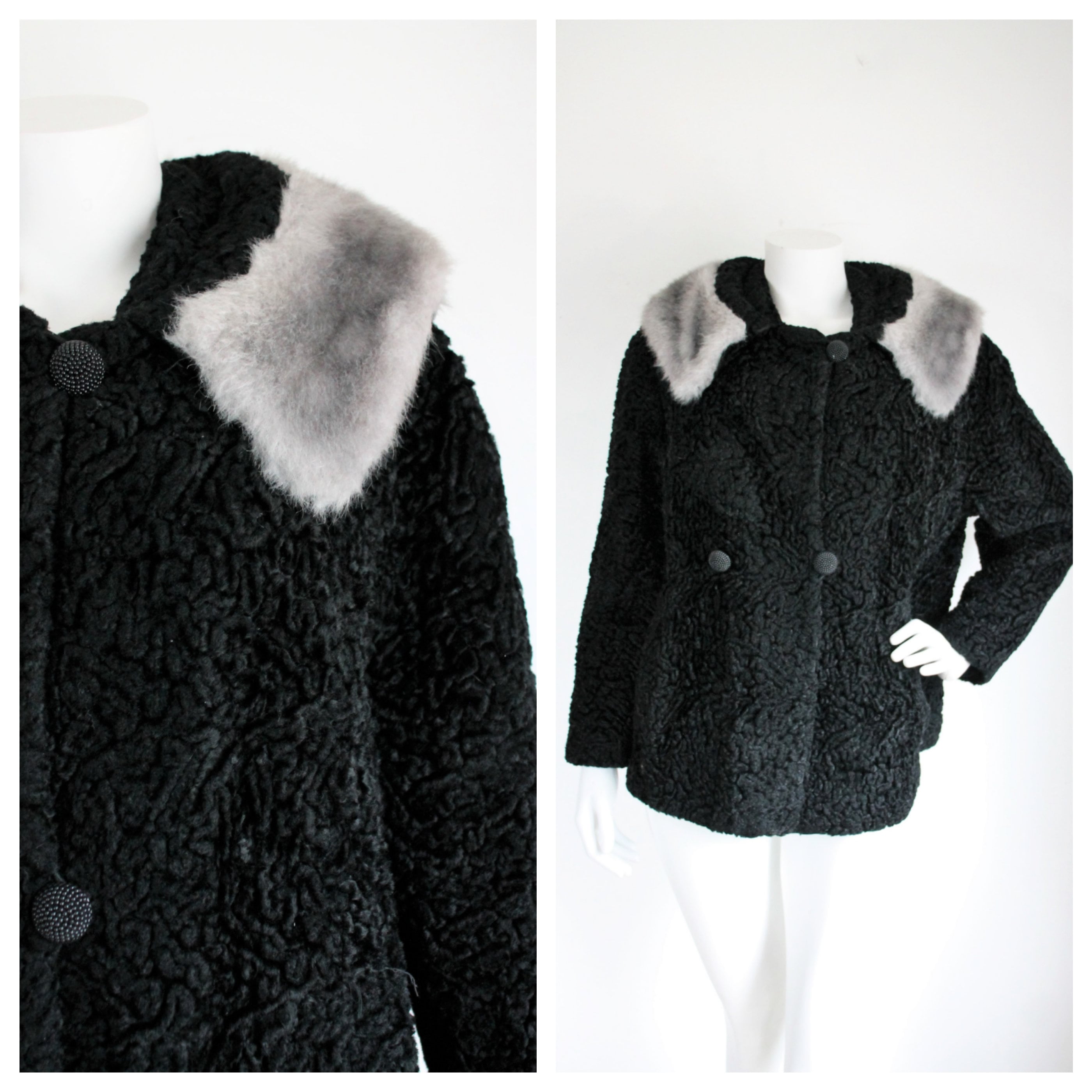 Black Faux Fur Short Jacket Size Large Vintage 1950's | Etsy