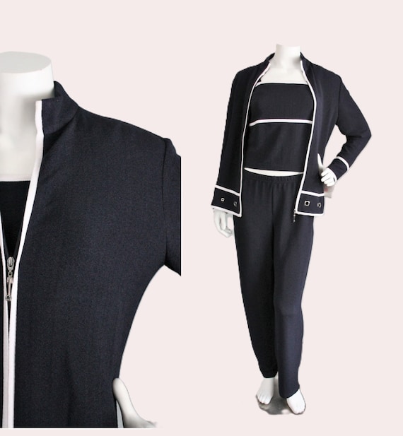 Vintage 1990's Navy Blue Pants Suit Joseph Ribkoff Size 6 Three