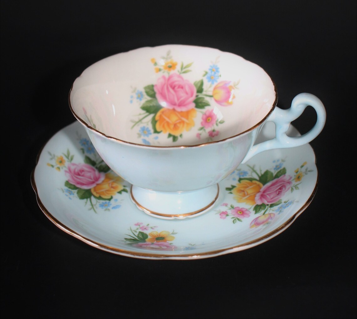 Foley Bone China Tea Cup and Saucer Tulip Pattern Pale Blue Etsy