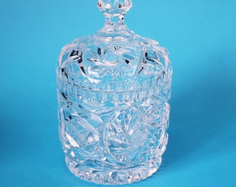 Crystal Covered Dish Pinwheel Pattern Sugar Bowl Jam Pot Dresser Jar