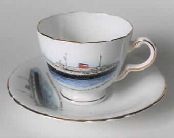 Bluenose Car Ferry Tea Cup and Saucer Yarmouth Nova Scotia Delphine Bone China