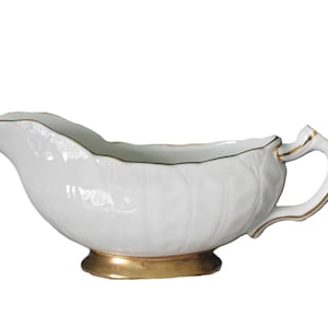 Aynsley Golden Crocus Sauce Boat, Bone China Serving Piece, White and Gold image 1