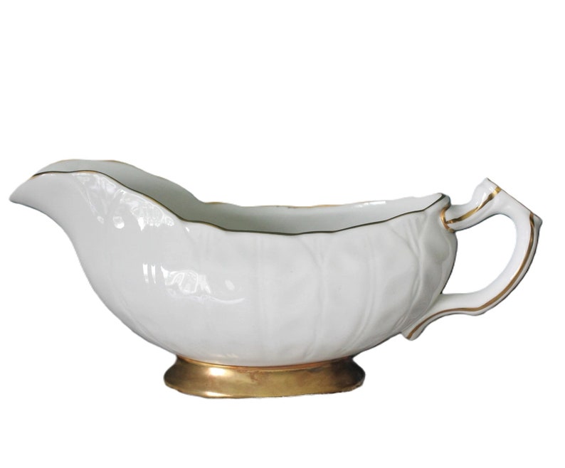 Aynsley Golden Crocus Sauce Boat, Bone China Serving Piece, White and Gold image 1