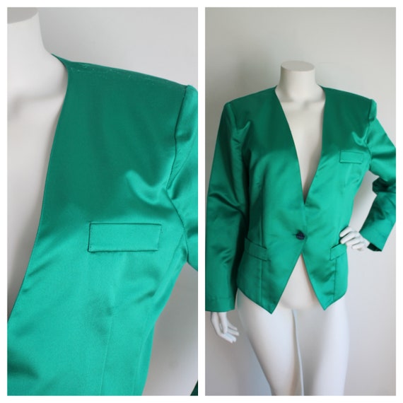 Green Satin Jacket Leslie Fay Size 12 Vintage 1980's | Etsy