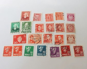 1890年代から1950年代にかけて発行されたノルウェーの古い切手25枚