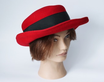 Vintage Galliano Sorbatti Red Fedora Felt Hat 100% Wool Black Bow Made In Italy s-l400.jpg main image 4
