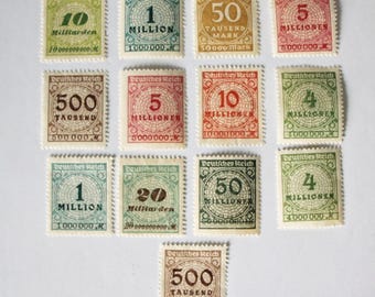 Série de timbres Allemagne, 1923, rosace pour hyperinflation, cor postal