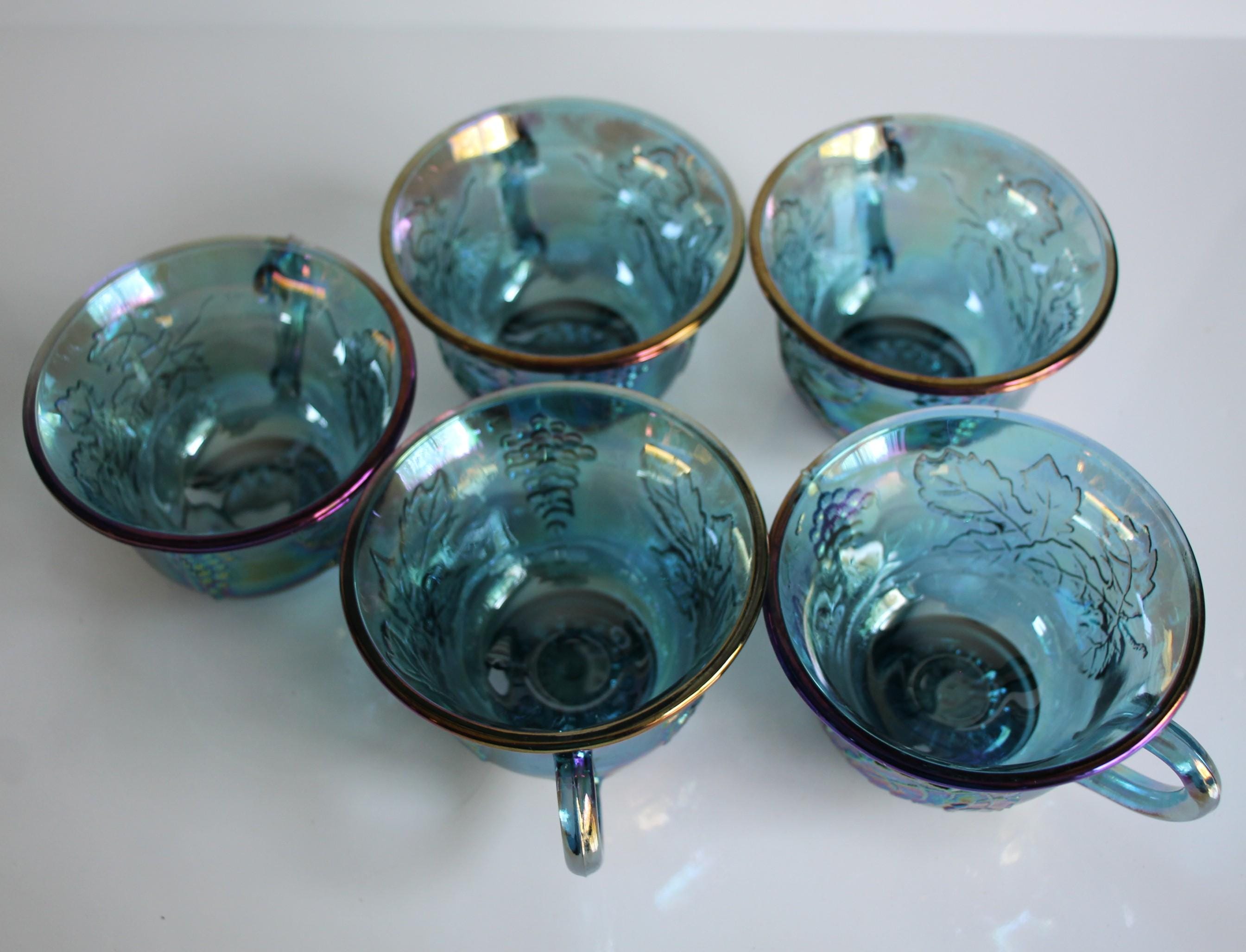 Vintage Blue Punch Bowl Set, Indiana Glass, Large Bowl Cups and