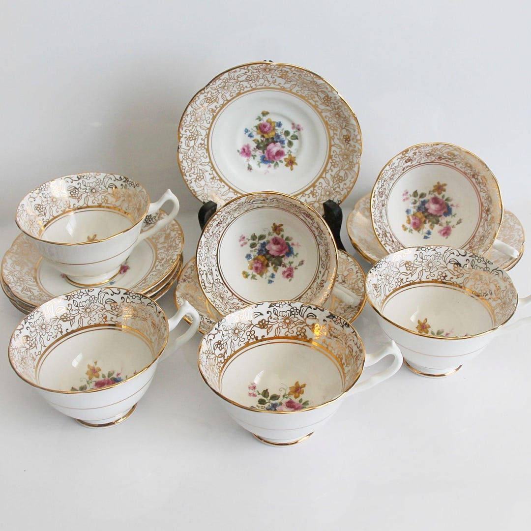 Collingwoods Teacups and Saucers Set of Six Gold and Roses - Etsy