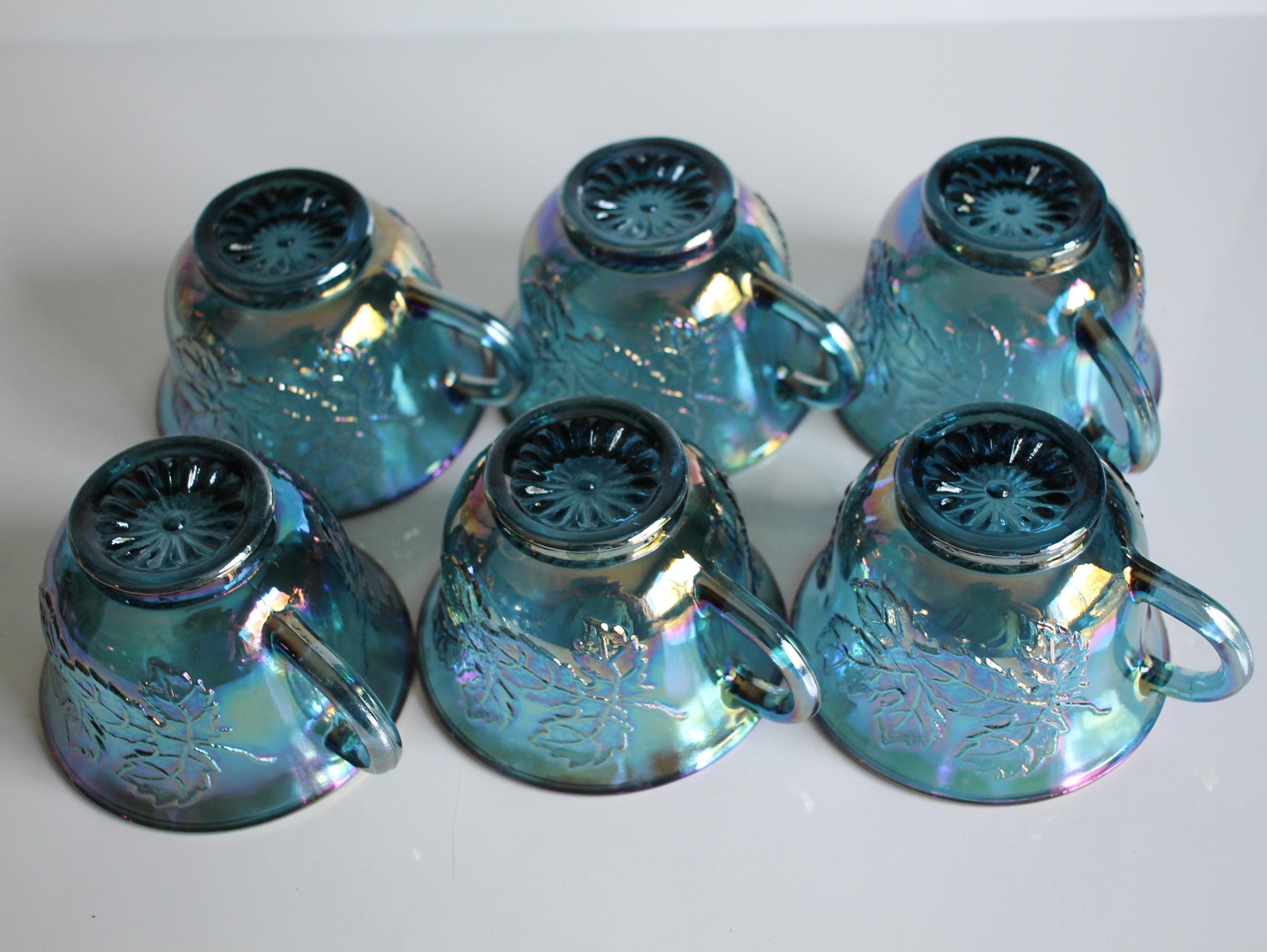 Vintage Blue Punch Bowl Set, Indiana Glass, Large Bowl Cups and