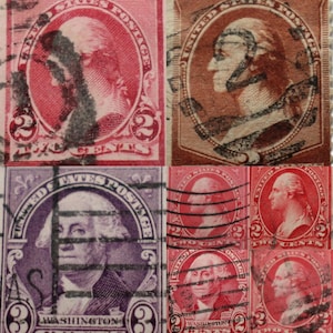 George Washington Stamps 1883 to 1932 Set of 7 Carmine Lake 2 Cent