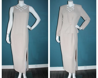 Beige Maxi Dress with Jacket, Lawrence Dress by Stanley Sklar, Vintage 1990's