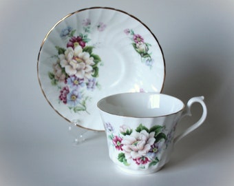 Royal Sutherland HM Teacup and Saucer Flower Bouquets Large Blossoms