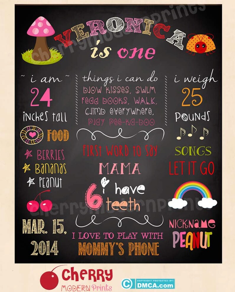 First Birthday Chalkboard Sign Printable Chalkboard Sign Little Garden Birthday Chalkboard Size 16x20 inches SKU CBI14