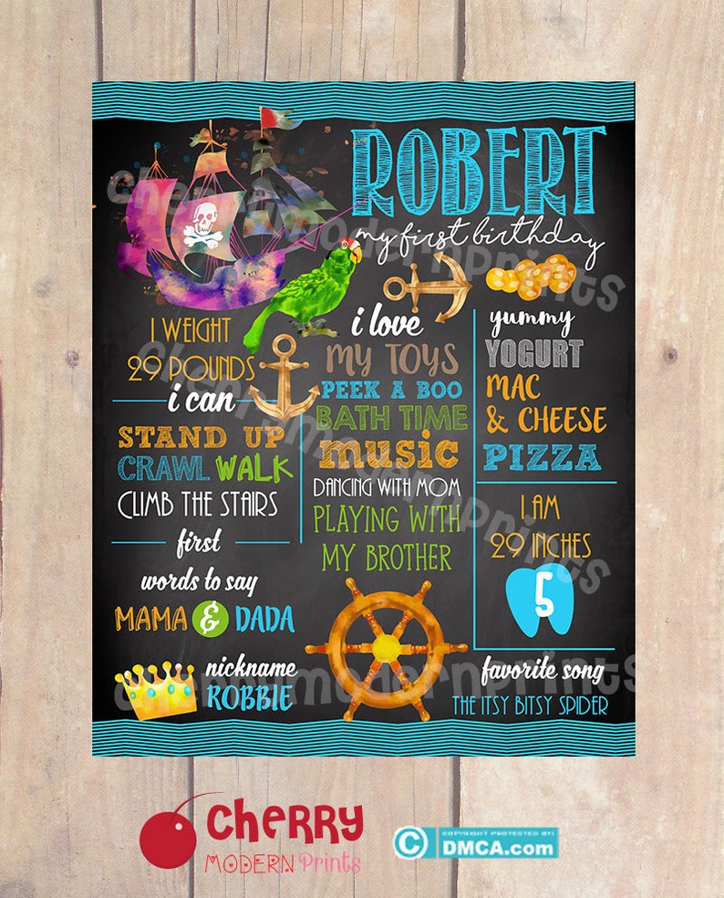 Size 16x20 inches First Birthday Chalkboard Sign Printable Chalkboard Sign Ocean Treasure Theme Birthday Chalkboard SKU CBI249