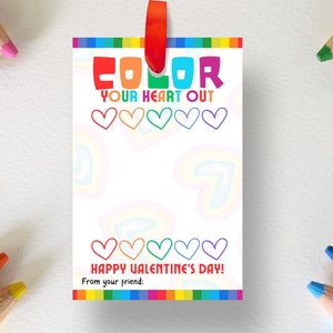 Colorez votre coeur Cartes de la Saint-Valentin, cartes de Saint-Valentin au crayon, Saint-Valentin sans bonbons, cartes de la Saint-Valentin en classe,