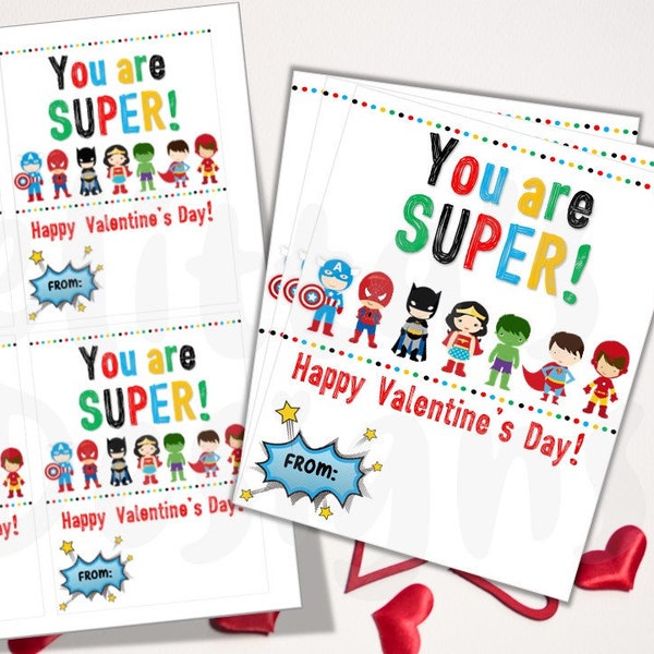 Printable Valentines card | Superhero Valentines | Superhero treat bags| treats for Kids| Instant Download | Valentine's Day, Digital